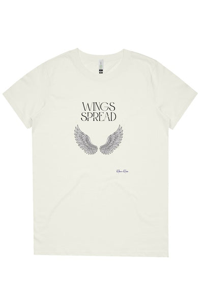 Womens Maple Organic Tee Wings Spread Front