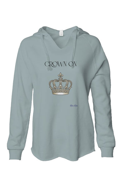 Womens Lightweight Wash Hooded Sweatshirt Crown On Front Graphic